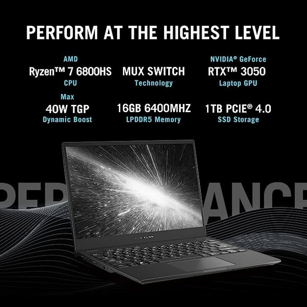 ASUS ROG FLOW X13 (2022), 13.4" (34.03 cm) FHD+ 16:10, 120Hz Touch, AMD Ryzen 7 6800HS, 4GB RTX 3050 Graphics, 2-in-1 Gaming Laptop (16GB 1TB SSD Windows 11 Office 2021 Black 1.3 Kg), GV301RC-LJ022WS