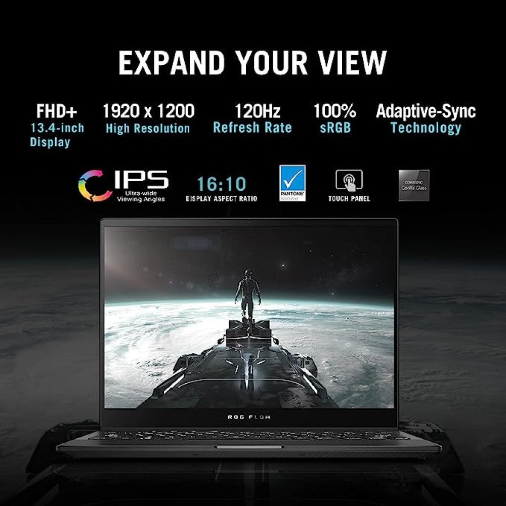 ASUS ROG FLOW X13 (2022), 13.4" (34.03 cm) FHD+ 16:10, 120Hz Touch, AMD Ryzen 7 6800HS, 4GB RTX 3050 Graphics, 2-in-1 Gaming Laptop (16GB 1TB SSD Windows 11 Office 2021 Black 1.3 Kg), GV301RC-LJ022WS