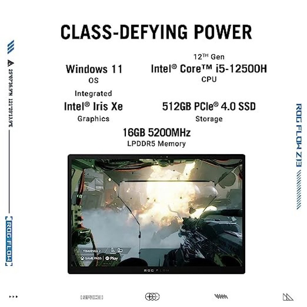 ASUS ROG FLOW Z13  (2022), 13.4" (34.03 cm) FHD+ 16:10, 120Hz Touch, Intel Core i5 12th Gen, 2-in-1 Gaming Laptop (16GB 512GB SSD Win 11 Integrated Graphics Office 2021 Black 1.12 kg) GZ301ZA-LD049WS