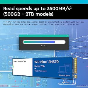 WESTREN DIGITAL SSD (BLUE) SN570 NVMe 500GB, Upto 3500MB/s, with Free 1 Month Adobe Creative Cloud Subscription, 5 Y Warranty, PCIe Gen 3 NVMe M.2 (2280), Internal Solid State Drive (SSD) (WDS500G3B0C)
